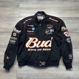 Dale Earnhardt Jr Jacket Mens L Black NASCAR Racing Budweiser Chase Authentics